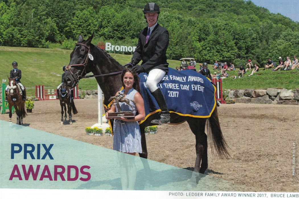 Bruce Lamb and Gamble being presented the 2017 Ledger Family Award for Top Adult Amateur at Bromont CCI 1* Level